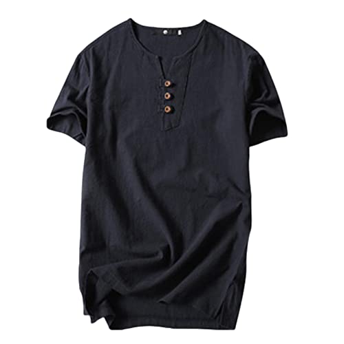 COTCLO Men's T Shirts Plus Size 4XL, 5XL, 6XL, 8XL, 9XL Black V Neck Short Sleeve Oversized Linen Summer T Shirt