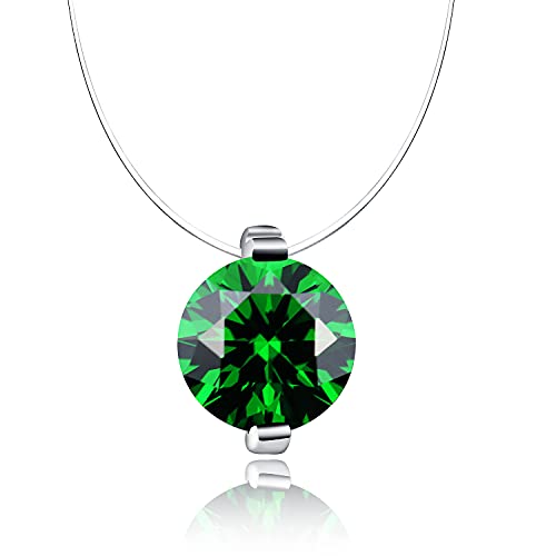 Bo&Pao Collar para mujer transparente con verde piedra de plata de ley 925, 38 cm