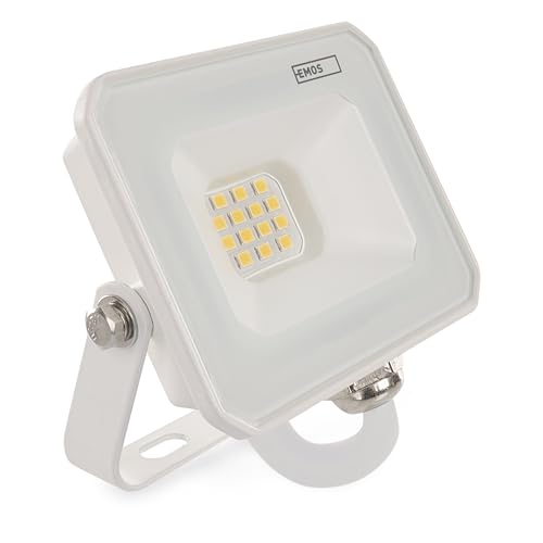 EMOS LED Strahler SIMPO 10 W, IP65 wasserdichtes Flutlicht für Feuchtraum oder Außen, superhell 1000 lm, Neutralweiß 4000 K, Lebensdauer 15 000 Stunden, inkl. 15 cm Anschlusskabel, weiß