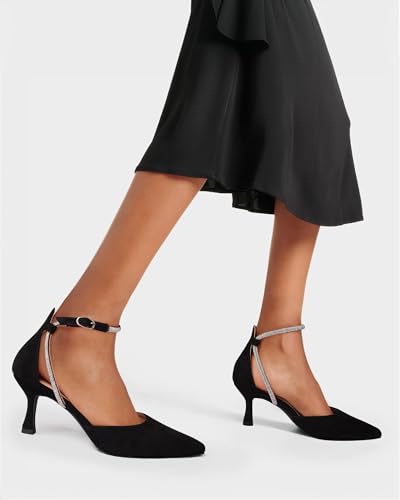 MUCCCUTE Kitten Heels for Women Closed Pointed Toe Heels Rhinestone Ankle Strap Elegant Comfortable Dressy Wedding Party Work Pumps4