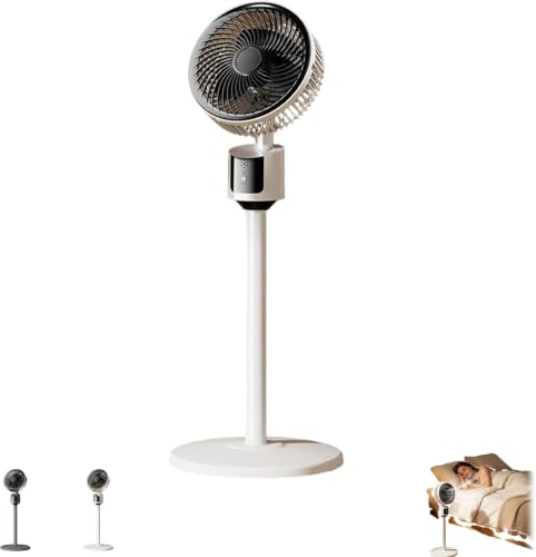 Standing Fan for Bedroom Quiet DC Pedestal Fan with Remote Control 90 Oscillation 3 Speed Settings Adjustable Height Whole Room Air Circulator for Home Cooling (White)