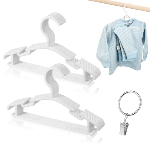 AMZXHCQ Baby Hangers with Metal Ring Clips, Children Plastic Hanger for Kids Pants Clothes Closet, 20 Pack, White