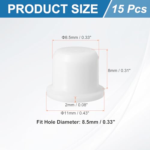 Image of uxcell 15Pcs Silicone Hole Plug, Waterproof Solid T-Shaped Rubber Stoppers Bottle Seal Tube Pipe Plug End Cap for 8.5mm /0.33 inch Hole for Bathtub Bottle, 0.31 inch Plug Height, White