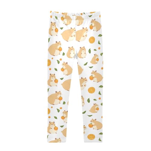 Vdsrup Girls Leggings Orange Cartoon Capybara Kids Length Leggings Pants Athletic Yoga Pants Toddler Tights Trousers 4T