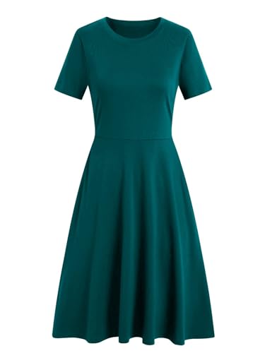 Image of Women's 2026 Fit and Flare Dress Summer Casual Elegant Vintage Floral Printed Work Party A-line Dress with Pockets 162