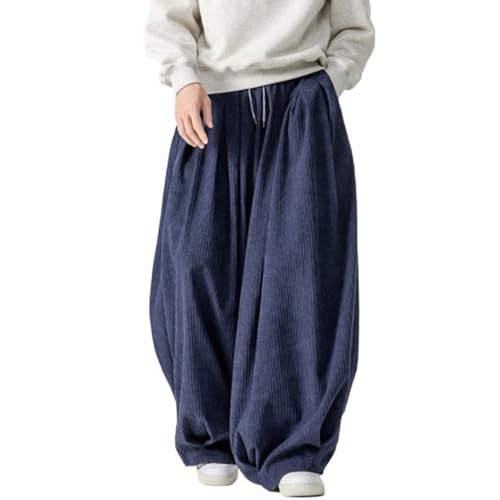 Men's Baggy Wide Leg Loose Fit Corduroy Pants Elastic Waist Straight Relaxed Drawstring Sweatpants
