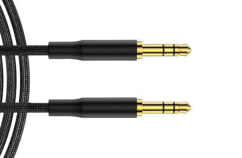 Image of LockMingle Ultra-Strong AUX Cable 1m – Braided 3.5mm Lead Mini Jack Male to Male Audio Cable for Headphones, Aux Lead Auxiliary for Smart Phones, Car, Home Stereo Black