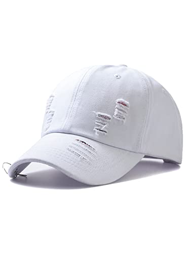Image of Unisex Ripped Distressed Denim Ring Baseball Cap Hip Hop Vintage Dad Hat Adjustable