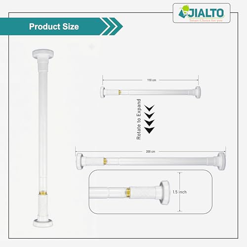Image of JIALTO Adjustable Bathroom Curtain Rod | Extendable 110 To 200 Cm Shower Curtain Rod Without Drill for Wall Anti-Skid Spring Pull | Door Curtain | Bathroom Pipe Rod | Curtain Stand - WHITE,Pack Of - 1
