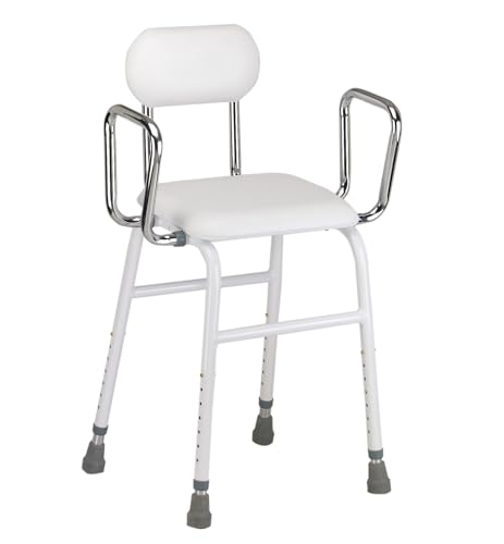 Elite Care Multi use Perching Stool - adjustable height with removeable armrests and padded seat and back household disabled elderley perch stool