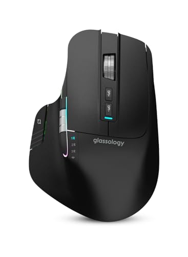 Glassology ErgoFlow Pro Horizontal Ergonomic Wireless Mouse with 3-in-1 Connectivity Dual Scroll Black