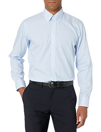 Amazon Brand - Buttoned Down Men's Slim-Fit Button Collar Pattern Shirt, -light blue stripe dot, 15