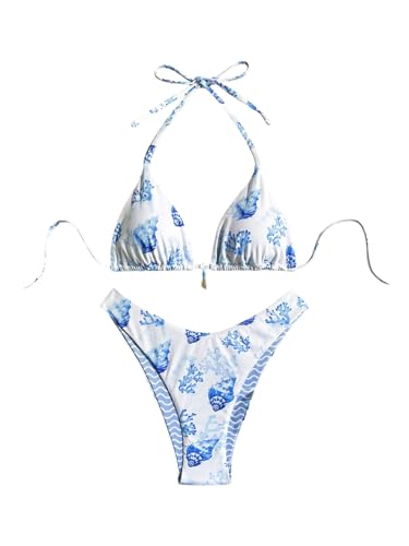 Bikini bleu et blanc idéal pour vos journées de plage en été
