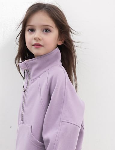 SEAUR Moletom infantil com meio zíper e manga comprida e gola alta com bolsos, Roxa, 3-4 Anos