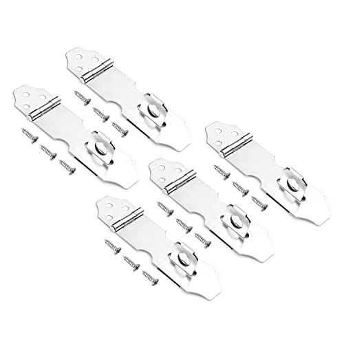 Image of Hasp Staple Padlock Latch, 128mm Length,Stainless Steel Furniture Cupboard Door Stainless Steel Silver Tone 5Pcs