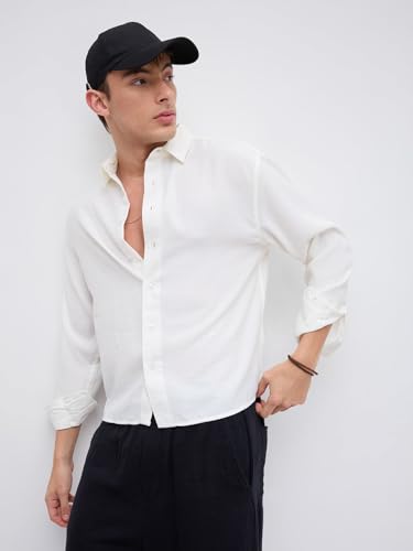 VASTRADO Pearl White Slub Crinkled Boxy Crop Shirt - Image 8