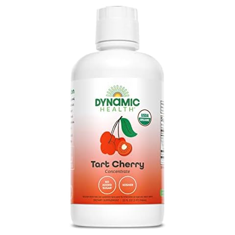 Dynamic Health Organic Tart Cherry Juice, Unsweetened 100% Juice Concentrate, Antioxidants Supplement, No Sweeteners or Additives, Vegan, Gluten Free, BPA Free, 32 oz Cover