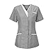 J-537 Gray Teen Girls Vneck Spandex Tops Work Scrub Uniform Going Out Blouse for Women Slim Tunics Fall Summer Shirts 2025 Clothes Fashion Y2K NT XL