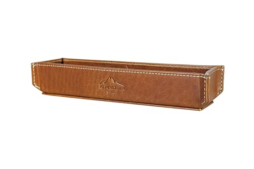 Alpenleder Stifteschale - Modell: ZENTA (Handgefertigt) - Nachhaltiges Bio-Leder aus regionaler Landwirtschaft | Stifteköcher leder *Fair Produziert* (19x4cm) (Cognac)