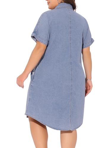 Image of Agnes Orinda Plus Size Denim Dress for Women Short Sleeve Button Down with Pockets Midi Jean Denim Shirt Dresses