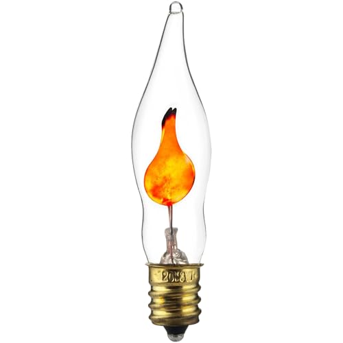 Sunlite Petite Chandelier Flicker Flame Light Bulb Candelabra Base, Orange, for Holiday and Decorative Lighting, E12, Candelabra Base, Clear, 3 Watts, 12 Pack
