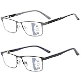 EVANLCAP 2 Pack Progressive Multifocus Reading Glasse for Men,Blue Light Blocking Computer Readers No-Line Multifocal Eyeglasses (Workspace for Near Range,1.5x)