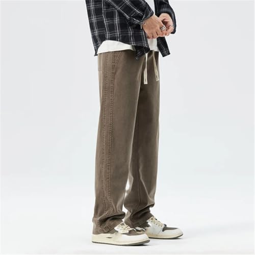 Men Solid Elastic Waist Casual Denim Pants Baggy Oversized Trousers2