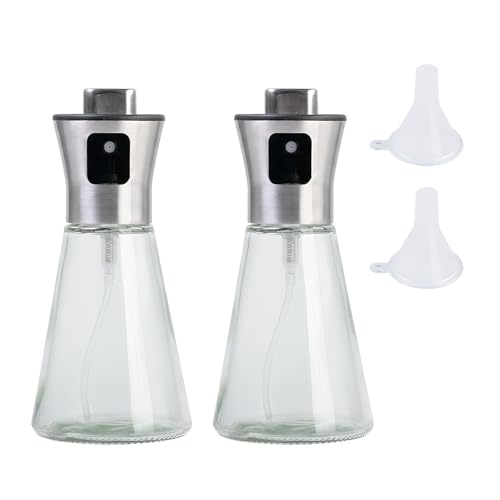 Rieoany 2 Piezas Aceitera Spray Pulverizador Con 2 Embudos De PláStico Transparente Spray Aceite Cocina Acero Inoxidable 200 Ml Pulverizador Aceite Forma CóNica Antideslizante