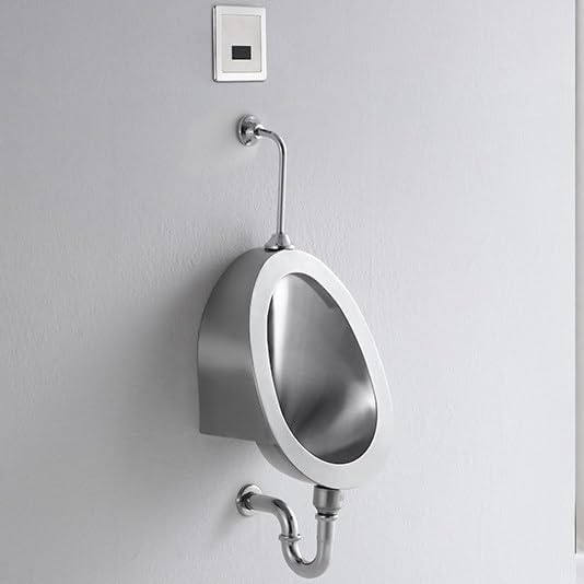 304 Stainless Steel Urinal,Wall Mounted Men's Bathroom Urinal,Household/Commercial Men's Adult Urinal Bathroom Toilet,Male Ware Public Toilet Manualvalve WallPipe,Manualvalve-GroundRow