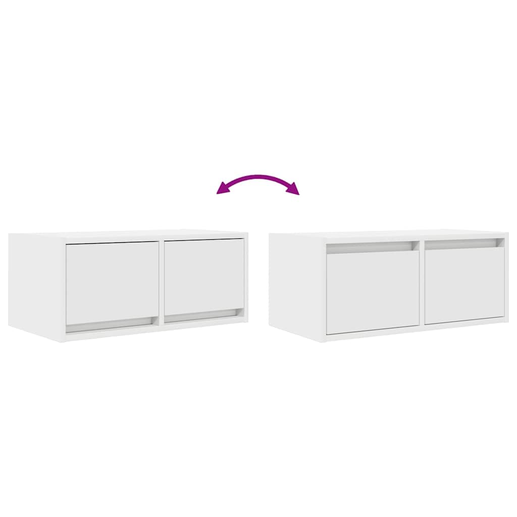Mobile TV bianco in legno 60 x 31 x 25,5 cm con 2 cassetti, montaggio a parete, spazio per soggiorno, camera da letto, home theater, credenza salvaspazio con ripiano