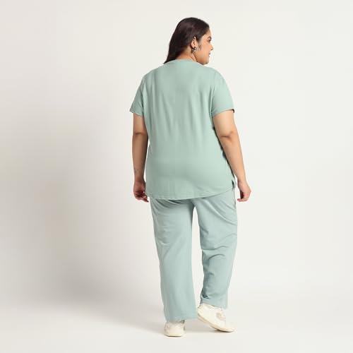 Image of Women's Relaxed Fit Cotton Co-Ord Set | Half Sleeve Top & Wide Leg Pants | Travel & Casual Wear