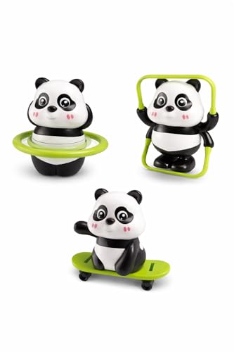 Image of 3 PCS Panda Wind Up Toy Set - Wobbling, Skateboard & Jumping Panda Rolling Toys | Roly Poly Educational & Infant Interactive Toys for Babies 1-3 Years |Cute Panda Miniature Home Decor & Gift