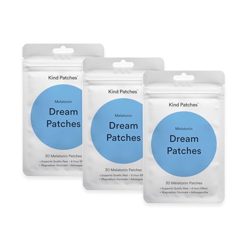 Kind Patches Melatonin Dream – Sleep Patches for Adults – Sleep Aid with Ashwagandha to Improve Rest – Overnight Release – 3 Pack, 90 Pieces