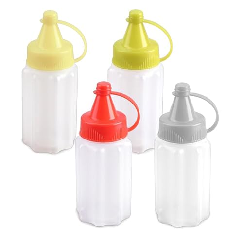 4 Pezzi Mini Bottiglia di Salsa, Bottiglia per Condimenti,Bottiglia di Salsa da Spremere per Esterni, Contenitore per Salsa Comprimibile, Adatto per Salsa di Pomodoro,Olio D'oliva (Quattro Colori)