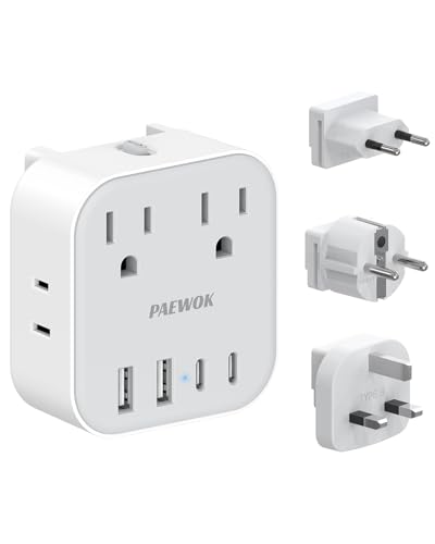 PAEWOK European Travel Plug Adapter Set Type G/E/F/C Detachable Plugs