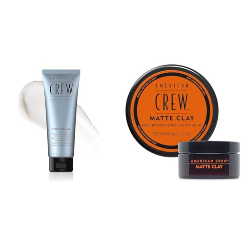 Image of AMERICAN CREW Men's Fiber Cream, Like Hair Gel with Medium Hold & Natural Shine, 3.3 Fl Oz & Men's Hair Matte Clay, Like Hair Gel with Medium /High Hold, 3 Oz (Pack of 1)