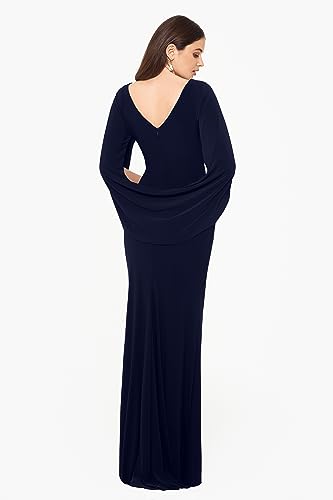 Betsy & Adam Women's Long Stretchy 3/4 Sleeve Cowl Neck Drape Back Gown2