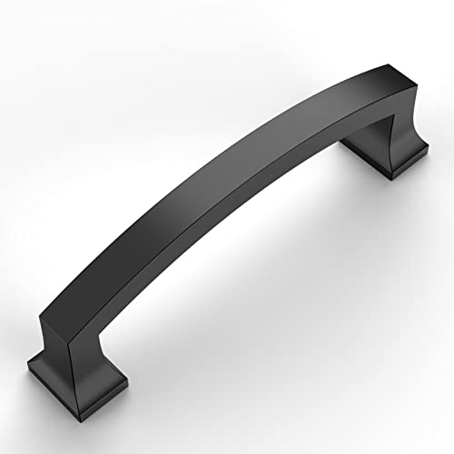 Amerdeco 6 Pack Matte Black 4 Inch(102mm) Hole Centers Kitchen Cabinet Pulls Cabinet Hardware Kitchen Handles for Cabinets Cupboard Handles Drawer Pulls ZH0009