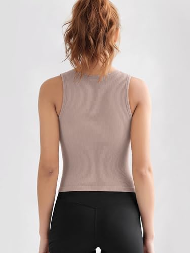 Image of ODODOS 3-Pack Seamless Crop Tank for Women Ribbed Soft High Neck Cropped Tops