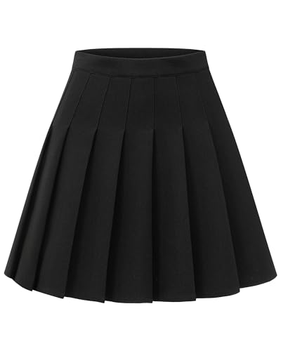 Shestellar Stretchy Short Pleated Skirts for Women Cheerleader Uniform High Waist A-line Mini Skirt - Black L