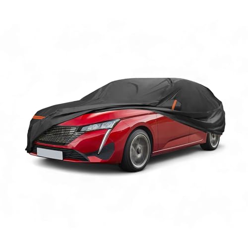 A ABSOPRO Copertura Auto per Peugeot 308 2007-2021 PEVA Cotone Spunlace Copertura Auto Esterna Completa Impermeabile Antivento Sole Pioggia Neve Protezione con Cerniera Porta Passeggero Nero