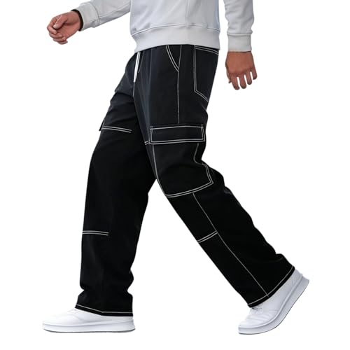 Generisch Pantalones vaqueros de cintura alta para hombre, pantalones vaqueros vintage, pantalones cargo rectos de pierna ancha, pantalones de mezclilla monocolor, pantalones de mezclilla, pantalones