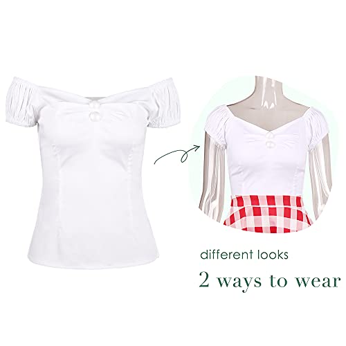 Image of YARN & INK Women's Rockabilly Tops 1950s Pinup Shirt Casual Off Shoulder Vintage Blouse