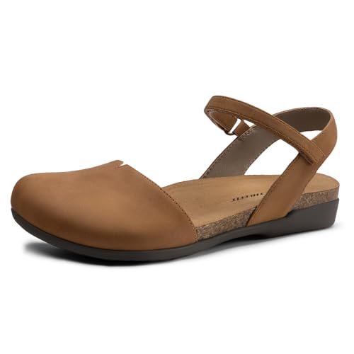 Image of Athlefit Women's Closed Toe Sandals Comfort Cork Footbed Arch Support Flat Sandals