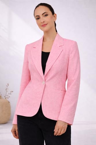 Image of SaintX Women's 4-Way Stretchable Stripe Design Formal Blazer | 3D Bubble Texture Fabric|Casual & Office Wear | Fully Lined | Elegant Regular Fit | Lightweight Summer Special Jacket (WB02)
