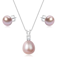 YAMI Pearl Jewelry Set for Women, 9.5-11mm AAAA Freshwater/Saltwater Pearl Necklace & 8-8.5mm Stud Earrings, 925 Sterling Silver, Hypoallergenic Gift for Her