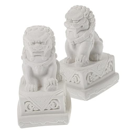 Toyvian 2pièces Statues Jardin Ciment Figurines Lion Style Chinois Décoration Bureau Et Extérieur Ornements Décoratifs Uniques