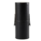 UPSTORE Portable Makeup Brush Case Black PU Leather Cosmetic Makeup Brush Holder Organizer for Short Brushes Cylindrical Design with Snap Closure 9 x 3.1 inch