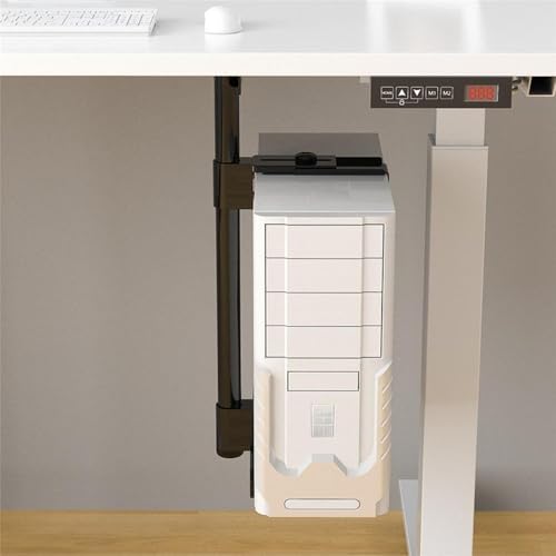 Soporte para CPU, carrito móvil bajo escritorio, soporte colgante ajustable para torre PC con rotación de 360° (Negro) miniatura 5