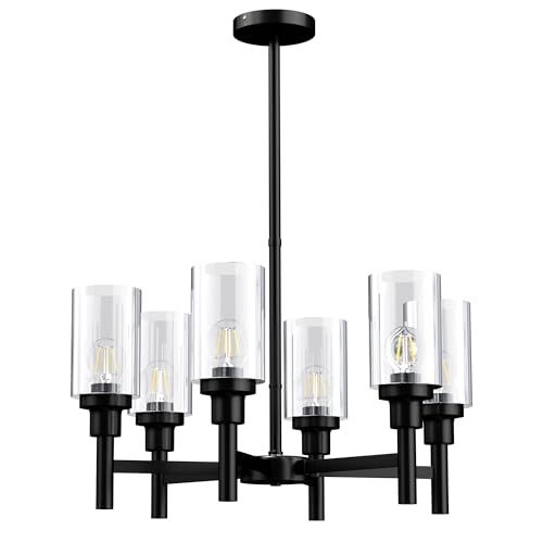 LUVODI Industrial Black Hanging Chandelier: 6-Light Farmhouse Pendant Lights Fixture Ceiling Lamp Rustic Candle Chandelier for Kitchen Island, Dining Room, Living Room